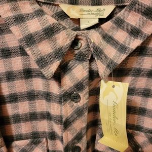 Gander Mountain button down pink and dark grey flannel shirt- large